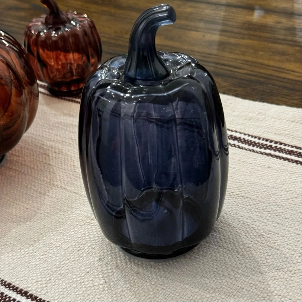 Bulleyes Navy Blue Glass Pumpkins 🎃 Decor
